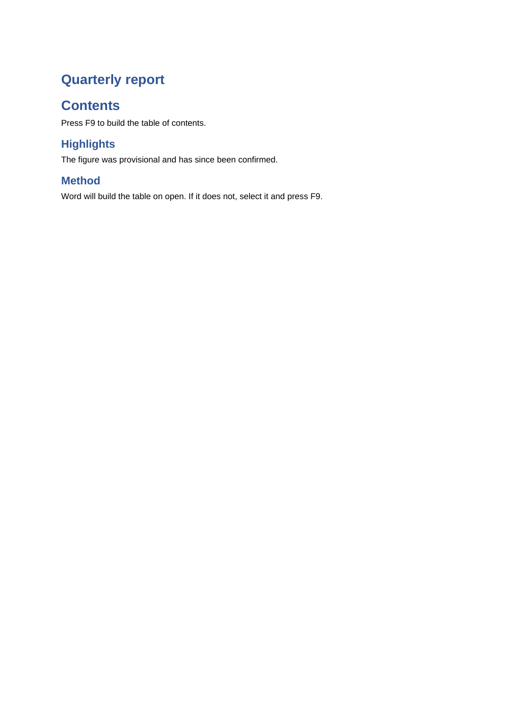 A table of contents Word can build, page 1